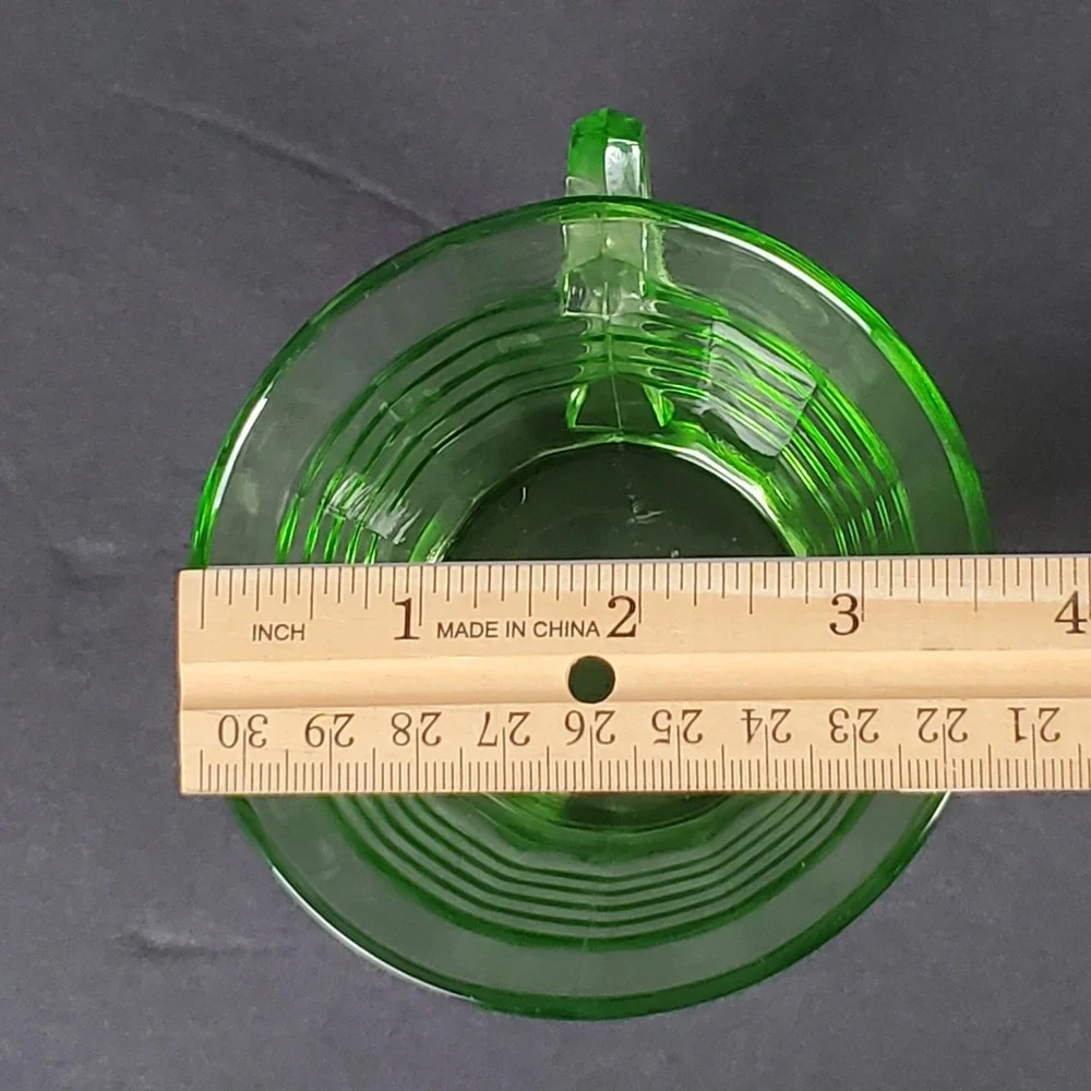Vintage Green Uranium Glass Ribbed Teacup Vaseline Depression Glass Glows UV